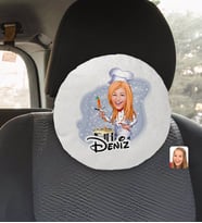 BK Gift Kişiye Özel İsimli Kadın Chef Karikatürlü Yuvarlak Araç Koltuk Yastığı-1