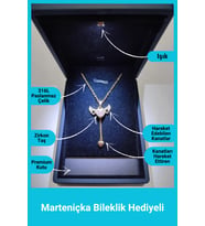 Işıklı Premium Kutuda  Pembe Zirkon Taşlı Melek Kanatlı Kalp Kolye  Paslanmaz - 316l Çelik (Altın)