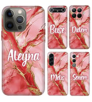 iPhone 7 8 SE 11 12 13 14 15 16 16E 17E Pro Max Plus Air Mini Kılıf YeniSeri Kişiye Özel İsim Yazılı Silikon Kapak Pembe Mermer 32