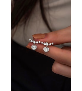925 Ayar Gümüş  Beş Taşlı Sallantılı Kalp Küpe