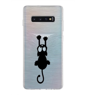 Samsung Galaxy S10 Plus Kapak Mandala Kedi Tasarımlı Şeffaf Silikon Kılıf