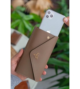 Envelope Telefon ve Bozuk Para Bölmeli Zarf Model Kadın Cüzdan Vizon