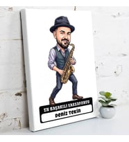 Saksafoncuyu Hediye Erkek Karikatürlü Kanvas Tablo