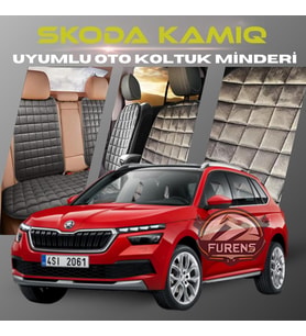Skoda Kamiq Antrasit Renk Tay Tüyü Cepli & Terletmez Sırtlı Oto Koltuk Minder Seti - Koltuk Koruma Kılıfı (ÖN & ARKA TAM SET)