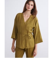 LCWAIKIKI Classic Yeşil Şal Yaka Dokulu Kadın Kimono