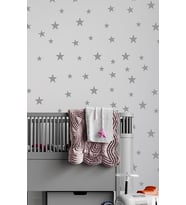 Gümüş Yıldız Duvar Sticker 3-4-5 cm 130 Adet Gri  Bebek ve Çocuk Odası Dekoratif Duvar Çıkartması Sticker
