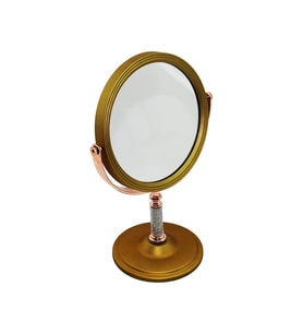TAŞ SAPLI YUVARLAK 7 İNÇ= ÇAP:17.5CM MAKYAJ AYNASI ÇİFT TARAFLI BRONZ - GÜMÜŞ PLS.ÇERÇEVE SABİT AYAK (4767)