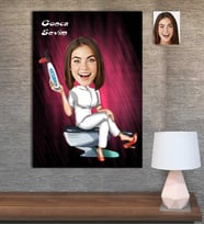 Kişiye Özel Karikatür Baskılı Ahşap Tablo Doktor Dişci Kadın-2 30x40