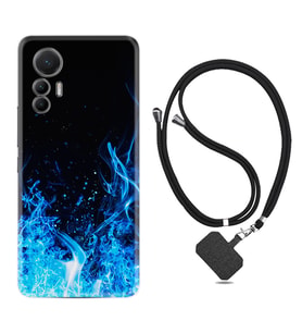 Xiaomi 12 Lite Kılıf Silikon Boyun Askılı İpli Desenli Silikon Blue Fire 1678