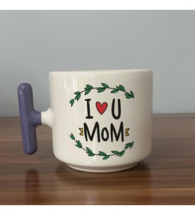 I Love You Mom Baskılı Mor Kulplu T Kupa