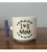 I Love You Mom Baskılı Mor Kulplu T Kupa