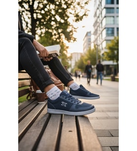 Enoch Erkek Düz Taban Spor ve Günlük Ayakkabı Tam Ortopedik Tabanlı Lacivert Şık Sneaker