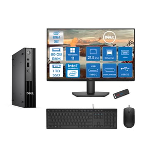 Dell Pc Pro Mıcro QCM1250 Intel® Ultra 7 265T 80GB Ddr5 1tb SSD Intel® GRAPHICS21.5 Dell Monitör Fhd  WIN11HOME Mini Masaüstü Bilgisayar BTO10721H28+ZETTAUSBBELLEK