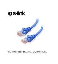 S-link SL-CAT6030BL 30cm Mavi Utp CAT6 Kablo (Siyah - Beyaz)