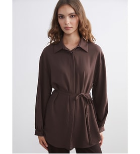 LCW Modest Kahverengi Oversize Kadın Gömlek Tunik