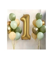 1 Yaş Gold Balon Ve 16 Balon (4KÜFYEŞİL 4MİNTYEŞİL 4SOMON 2GOLD 2GÜMÜŞ)