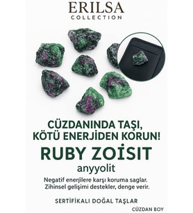 Sertifikalı Ham Cüzdan Boy Ruby Zoisit - Anyolit Taşı Kütle - El Taşı - Canlılık, Denge Ruhsal Güç (Çok Renkli)