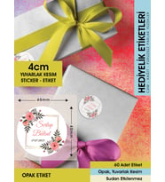 Suluboya Çiçek Modeli-4 Düğün Ürünlerinize Özel 4cm - 60 Adet Opak Sticker