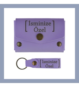 Mor Menekşe, Kişiye Özel Hediye Takımı, Unutulmaz Hatıralık Cüzdan ve Anahtarlık Set, Mutlu Hisset (Lila - Mor)
