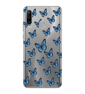 Huawei P30 Lite Uyumlu Kelebek Desenli Şeffaf Telefon Kılıfı