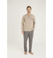 %95 Pamuk Kısa Kol Yeni Erkek Şık Tasarım Pijama Takımı (Bisküvi)