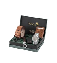 Polo Air Mercek Takvimli Erkek Kol Saati, Mıknatıslı Otomatik Mekanizmalı Cüzdan, Kemer, Kartlık, Anahtarlık Ve Çakmak Taba Set Gümüş Antrasit Renk PL-7098E5