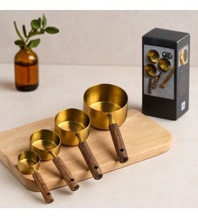 4'lü ölçü kaşık seti (250/125/80/60 ml) - gold metal ahşap saplı