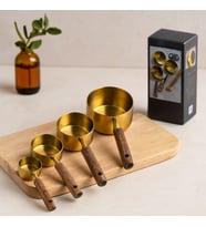 4'lü ölçü kaşık seti (250/125/80/60 ml) - gold metal ahşap saplı