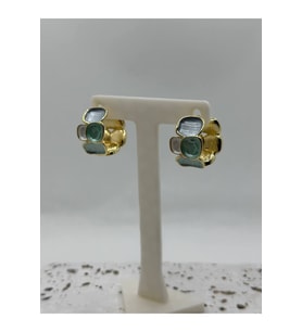 Gold Sedefli Mavi Oval Küpe