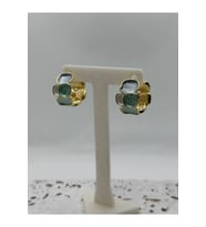 Gold Sedefli Mavi Oval Küpe