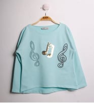 Toontoy Kız Çocuk T-Shirt Pullu Nota Nakış (Mint Yeşili)