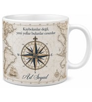 Pusula Harita Çizimli Gezgin Temalı Baskılı Porselen Kupa Bardak Hediye