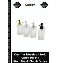 Özel Üretim Modern Banyo Lüks Cam Sıvı Sabunluk Buzlu Çizgili Desenli Şişe Renkli Plastik Pompa