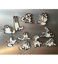 ART3 Simon's Cat Tasarımlı 10'lu Dekoratif Magnet Seti - Komik Kedi Buzdolabı Magneti - Hediyelik (Siyah - Beyaz)