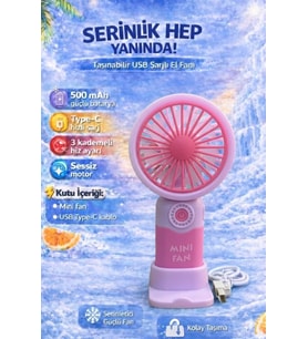 Fitfiyat Pudra Pembe Mini Taşınabilir Sessiz El Fanı 3 Hız Ayarl Mini El Pervanesi Soğutucu-vantilat
