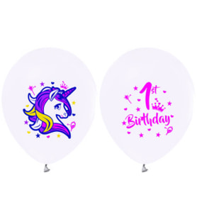 Balon baskılı lisanslı 12 inc 4+1 unıcorn 1 yaş beyaz pk:10-