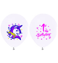 Balon baskılı lisanslı 12 inc 4+1 unıcorn 1 yaş beyaz pk:10-
