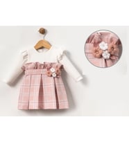 ÖRGÜ ÇİÇEK AKSESUARLI BEBE KIZ ELBİSE (Pudra)