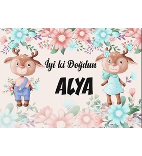Sevimli Keçi Temalı Doğum Günü Afişi 35X50 cm