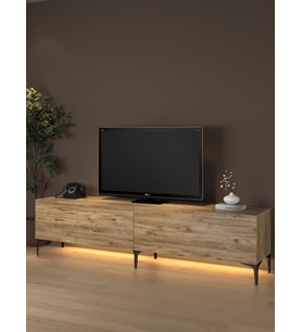 Napoli 200 Cm Led Işıklı Geniş Dolaplı Minifiksli  Tv Ünitesi - Tv Sehpası - Atlantik Çam
