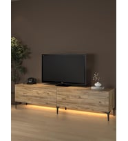 Napoli 200 Cm Led Işıklı Geniş Dolaplı Minifiksli  Tv Ünitesi - Tv Sehpası - Atlantik Çam (Kahverengi)