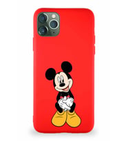 Apple iPhone 11 Pro Max Soft Premier Kapak Mickey Mouse-A Tasarımlı Silikon Kılıf - Kırmızı (Şeffaf)