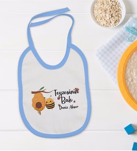 BK Kids Kişiye Özel Mavi Bebek Mama Önlüğü - Model 42
