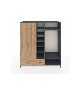 Kronos Dolap 12 Raflı 2 Çekmeceli 2 Askılı 220x59x243 Antrasit-Çam/Çam