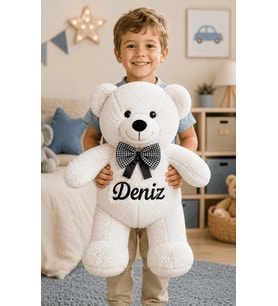 [ İSTEDİĞİNİZ İSMİ YAZIYORUZ ] Ayıcık Beyaz 50 cm Peluş Ayı Sevgiliye Kız Erkek Çocuğa Doğum Günü & Özel Gün Hediye