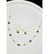 925 Ayar Gümüş Gold Kaplama Van Cleef Kolye Ve Küpe Set