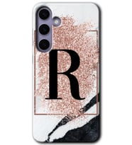 Galaxy S24 Kılıf HD Desen Baskılı Kılıf - Pembe Mermer Desenli R Harfi