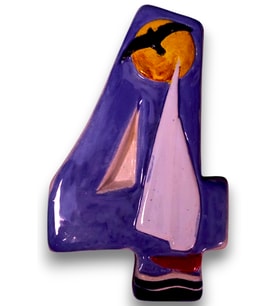 Kapı Numarası Seramik Yelkenli Handmade - No 4 8 × 13 × 2 cm (Mavi)