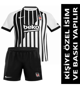 Beşiktaş Forma 2026/2027 Sezon KİŞİYE ÖZEL İSİM VE NUMARA BASKILI Çocuk Futbol Forması SS1 (Siyah - Beyaz)