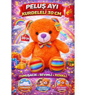 Oturan Kurdeleli Peluş Ayı 30 cm Yumuşak Dokulu Şirin Tasarım (Turuncu)